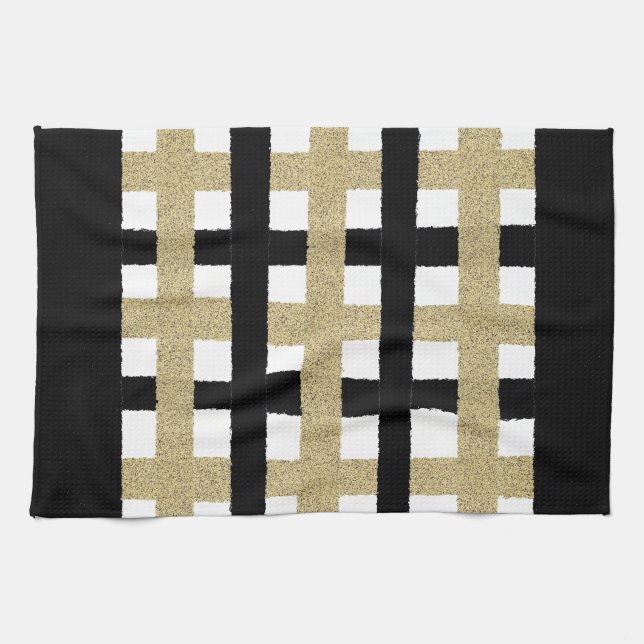 Schwarz und Gold Kariert Geschirrtuch (Horizontal)
