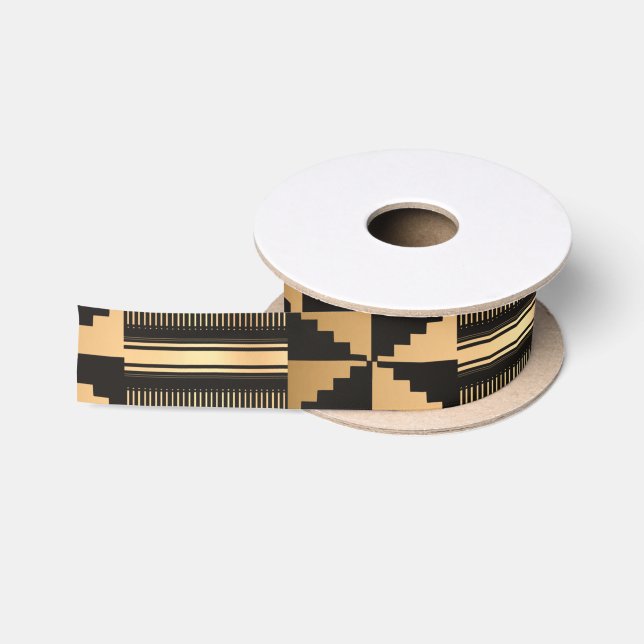 Schwarz und Gold Kente Print Satinband (Spule)