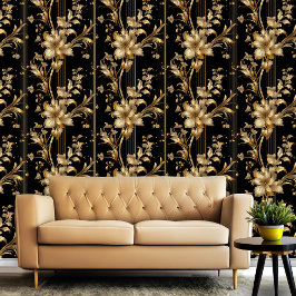 Schwarz und Gold Klasse Elegantes Blumenmuster Tapete