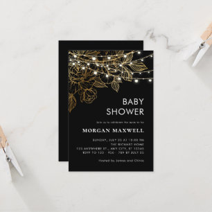 Schwarz und Gold Klasse Moderne Elegante Babydusch Einladung