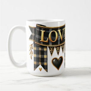 SCHWARZ- UND GOLD-LIEBE-BANNER MIT HERZ KAFFEETASSE