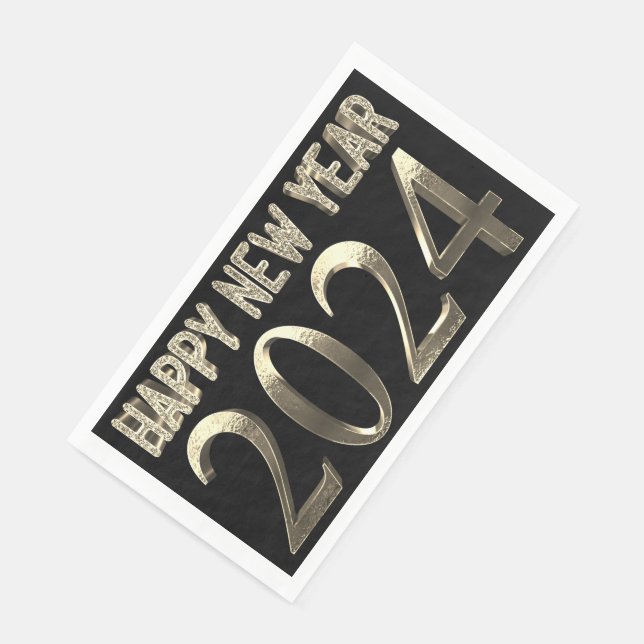 Schwarz und Gold Look Chic Happy New Year 2024 Serviette (Ecke)
