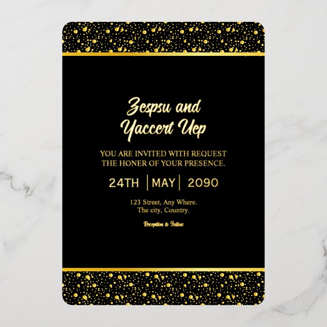Schwarz und Gold Luxus Card Design Gold Fossil Folieneinladung (Vorderseite)