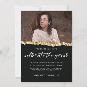 Schwarz und Gold Minimalistisches Senior-One-Foto  Einladung