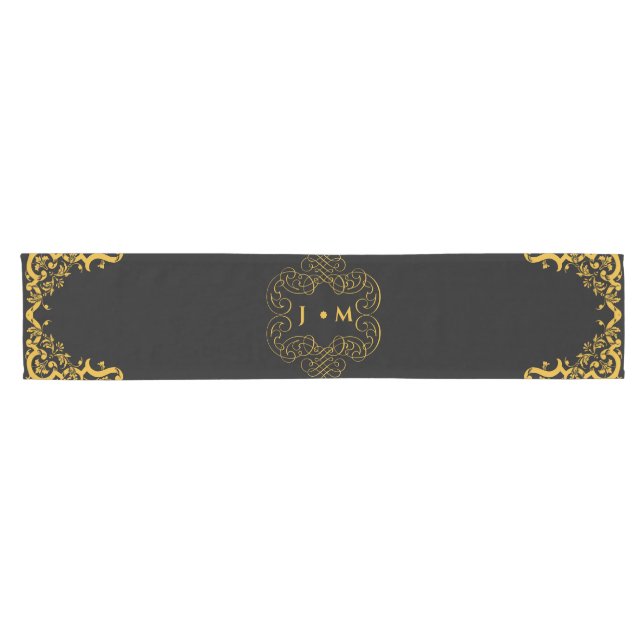 Schwarz und Gold mit dekorativen Elementen Kurzer Tischläufer (Horizontal)