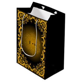 Schwarz und Gold mit dekorativen Elementen Mittlere Geschenktüte