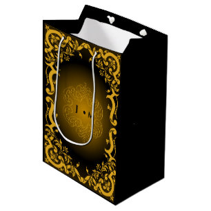 Schwarz und Gold mit dekorativen Elementen Mittlere Geschenktüte