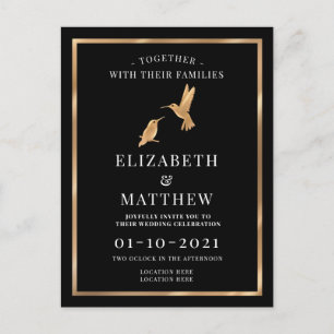 Schwarz und Gold mit Humming Birds Wedding Einladungspostkarte
