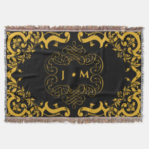Schwarz und Gold mit Initialen Decke