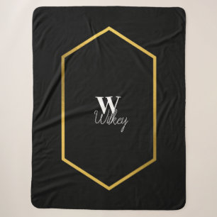 Schwarz und Gold Mit Monogramm Sherpa Blanket Sherpadecke