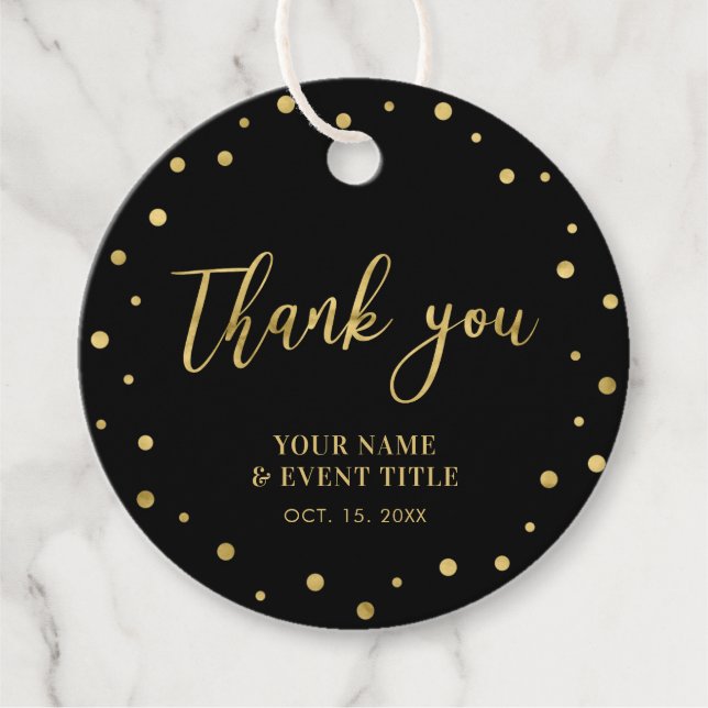 Schwarz und Gold | Modern Birthday Gefallen Vielen Geschenkanhänger (Vorderseite)
