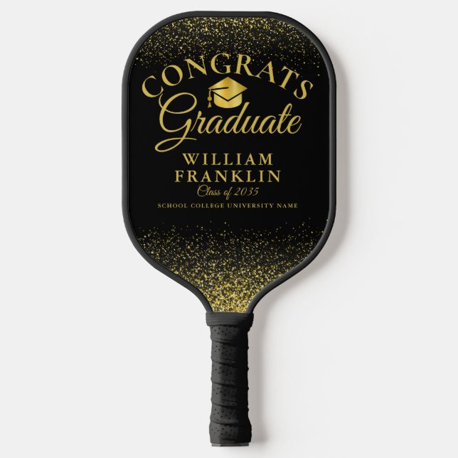 Schwarz und Gold - Moderne Abschluss-Glückwünsche Pickleball Schläger (Vorderseite)