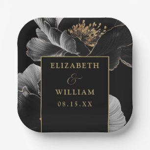 Schwarz und Gold Moderne Blumen Elegante schicke H Pappteller
