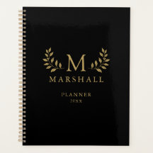 Schwarz und Gold Moderne elegante Floral Monogram 