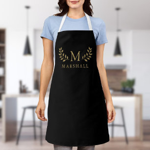 Schwarz und Gold Moderne elegante Floral Monogram  Schürze