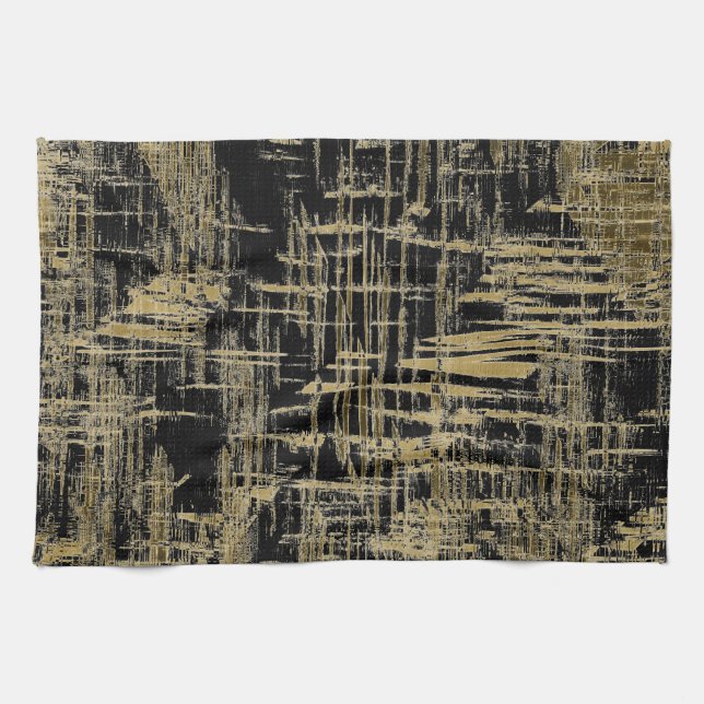 Schwarz und Gold Moderne Kunst Geschirrtuch (Horizontal)