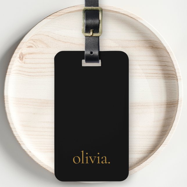 Schwarz und Gold Moderne Monogram Name Einfach Gepäckanhänger (Von Creator hochgeladen)