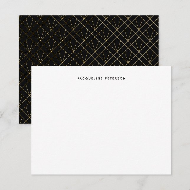 Schwarz und Gold Modernes Art Deco Muster Mitteilungskarte (Vorne/Hinten)