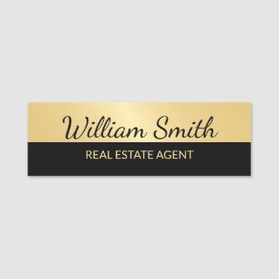 Schwarz und Gold Modernes Berufliches Personalisie Namensschild