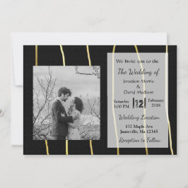 Schwarz und Gold Modernes Foto Hochzeitseinladunge Einladung