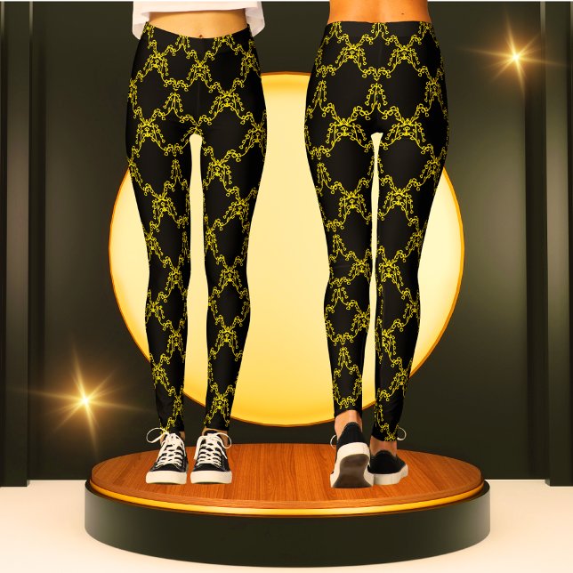 Schwarz und Gold Modernes Muster Trendy Fashion Sp Leggings (Von Creator hochgeladen)