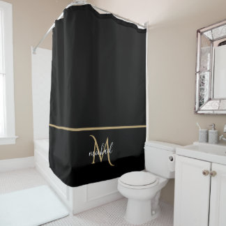 Schwarz und Gold Monogram Elegant Luxury Duschvorhang