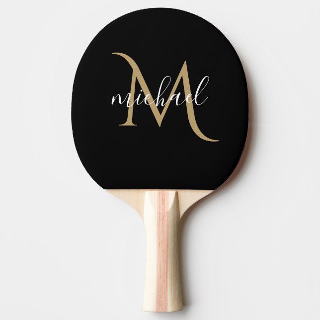 Schwarz und Gold Monogram Elegant Luxury Tischtennis Schläger (Vorderseite)