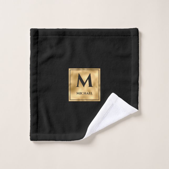 Schwarz und Gold Monogram Elegant Luxury Waschlappen (Waschlappen)