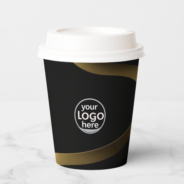 Schwarz und Gold | Papier-Cup - Luxus | Benutzerde Pappbecher (Vorderseite)