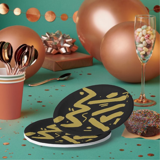 Schwarz und Gold Pappteller (Multi)