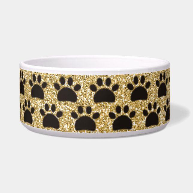 Schwarz und Gold Paws Nahtlose Muster Pet Napf (Vorderseite)