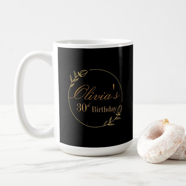 Schwarz und Gold Personalisiert Kaffeetasse (Mit Donut)