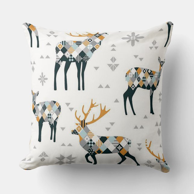 Schwarz und Gold Rentiere Großer Holiday Throw Kis Kissen (Vorderseite)