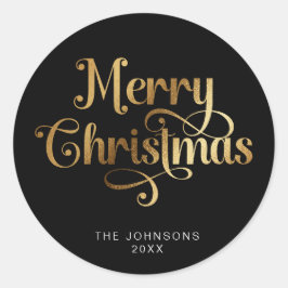 Schwarz und Gold Retro Frohe Weihnachtsschrift Cus Runder Aufkleber