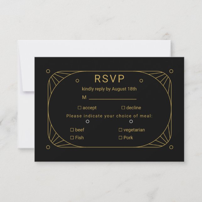 Schwarz und Gold RSVP Karte (Vorderseite)