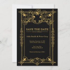 Schwarz und Gold Rustikale Save the Date Einladung
