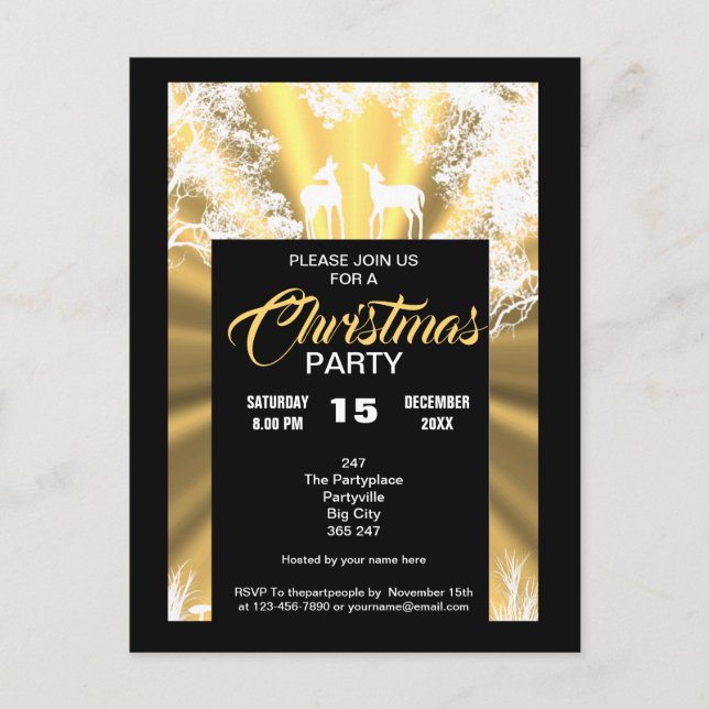 Schwarz und Gold rustikale Weihnachtseinladung Postkarte (Vorderseite)