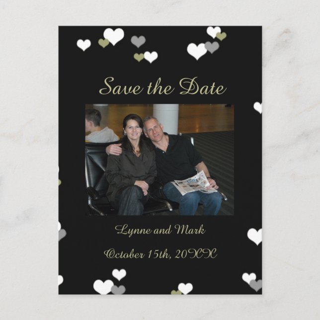 Schwarz und Gold Save the Date Ankündigungspostkarte (Vorderseite)