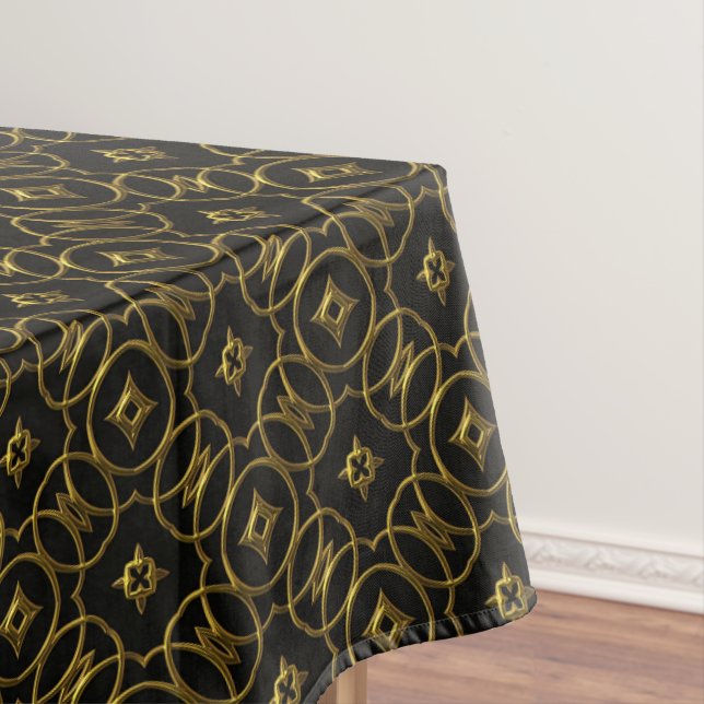 Schwarz und Gold Shiny Geometrisches Muster Elegan Tischdecke (Beispiel)