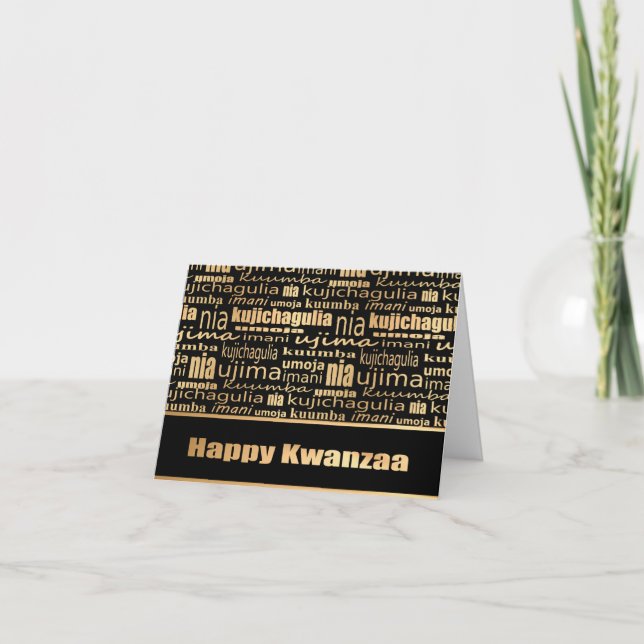 Schwarz und Gold "Sieben Grundsätze" Kwanzaa Karte (Vorderseite)