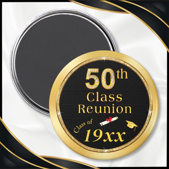 Schwarz und Gold, Souvenirs für Wiedersehen der 50 Magnet (Cheap 50th Class Reunion Gifts. Black and Gold, 50th class reunion magnets. 50 year high school idea)