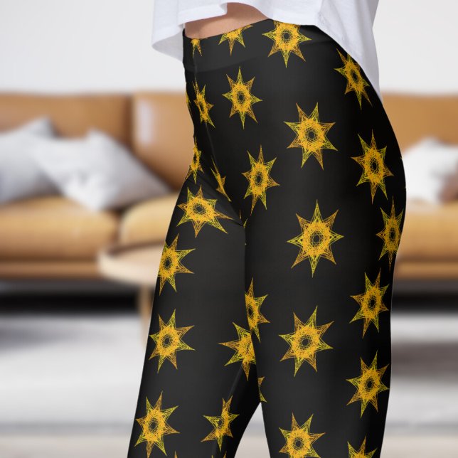Schwarz und Gold Star Muster Leggings (Star on Black )