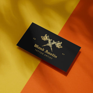 Schwarz und Gold Tattoo Machine Tattoo Artist Visitenkarte