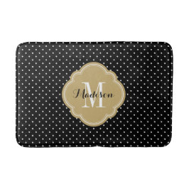 Schwarz und Gold Tiny Dots Monogram Badematte