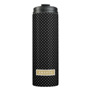 Schwarz und Gold Tiny Dots Monogram Thermosbecher