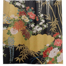 Schwarz und Gold Traditionelle japanische Kimono F Duschvorhang