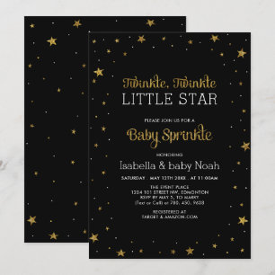 Schwarz und Gold Twinkle Little Star Baby Sprink Einladung