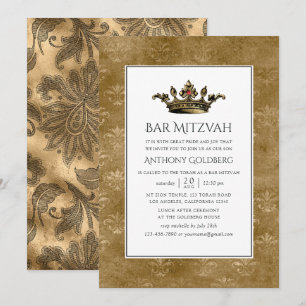 Schwarz und Gold Vintag Heraldic Bar Mitzvah Einladung