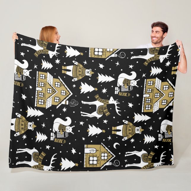 Schwarz und Gold Weihnachten Fleecedecke (Beispiel)