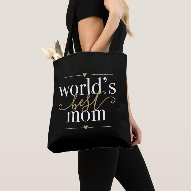 Schwarz und Gold Welten Beste Mama Elegantes Skrip Tasche (Von Nahem)